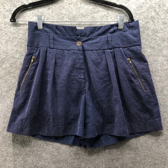 Twentyfourseven Fourty Pants - Twentyfourseven High Waisted Navy Blue Pleated Shorts Zip Pocket Womens 8